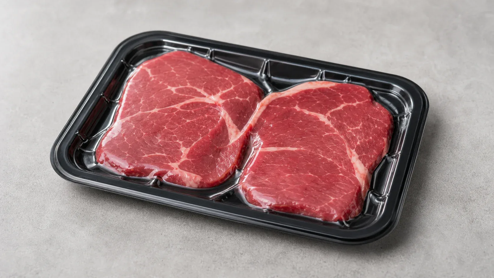 Carne fresca confezionata in vaschetta con tecnologia skin-pack